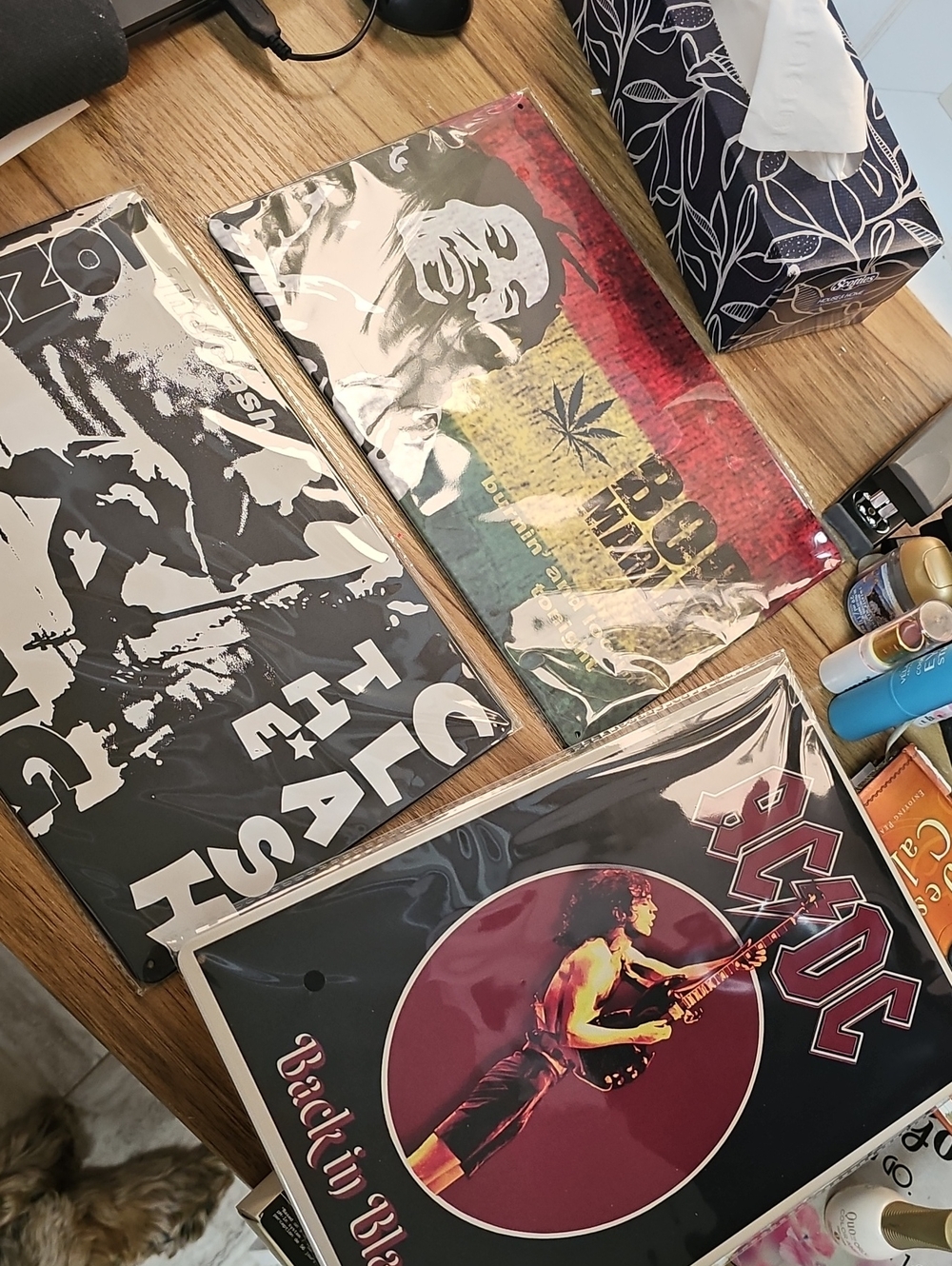 3 Metal Posters — AC DC, The Clash And Bob Marley